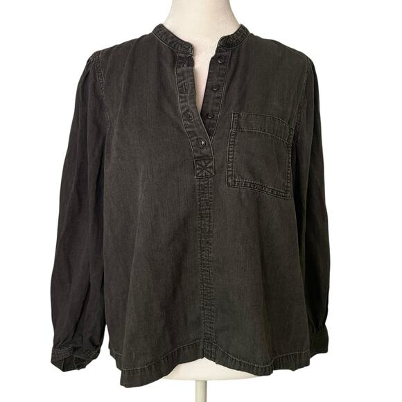 Madewell charcoal gray long sleeve half-button top size M - Picture 1 of 10